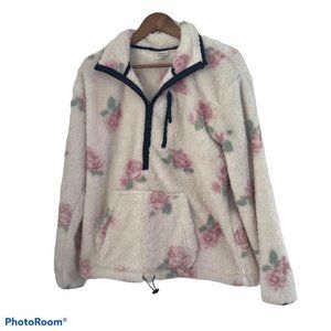 PINK VICTORIA'S SECRET White Floral Rose Quarter Zip fleece comfortable